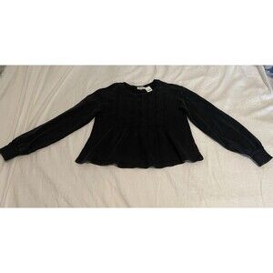 Pilcro Anthropologie Box Sweater Black Organic 100% Cotton XXS Ribbed Peplum NWT